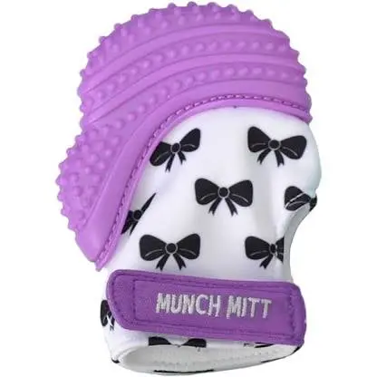 Munch Mitt Purple Bow Baby Chew Mitt 1