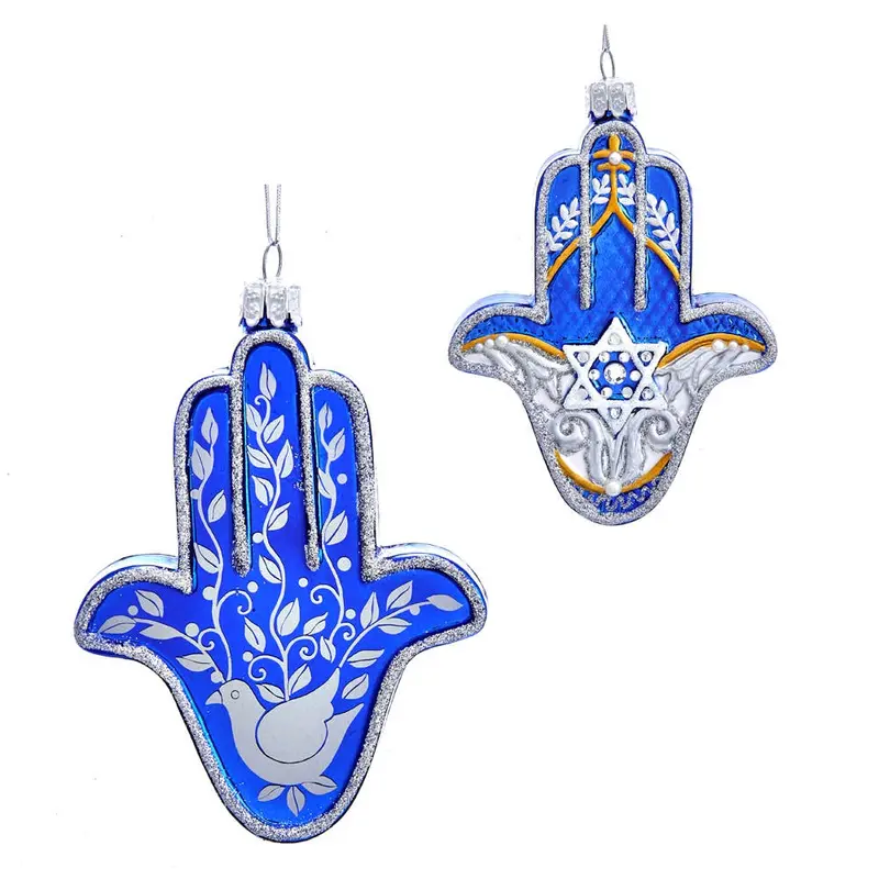 Noble Gems Hanukkah Hamsa Ornament – 4.75" Glass Judaica Decor 1