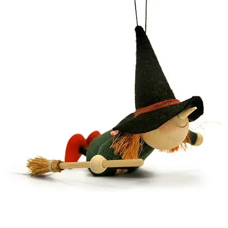 Nordic Dreams Flying Witch Ornament – Green Holiday Tree Decor With Broom 1