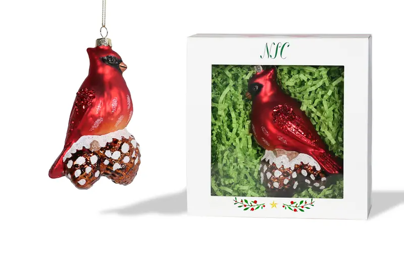 North Star Christmas Snowy Cardinal Glass Ornament 1