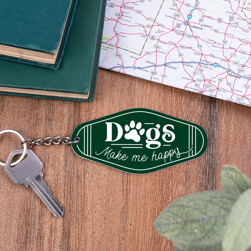 P. Graham Dunn Dogs Make Me Happy Engraved Vintage-Style Keychain 1