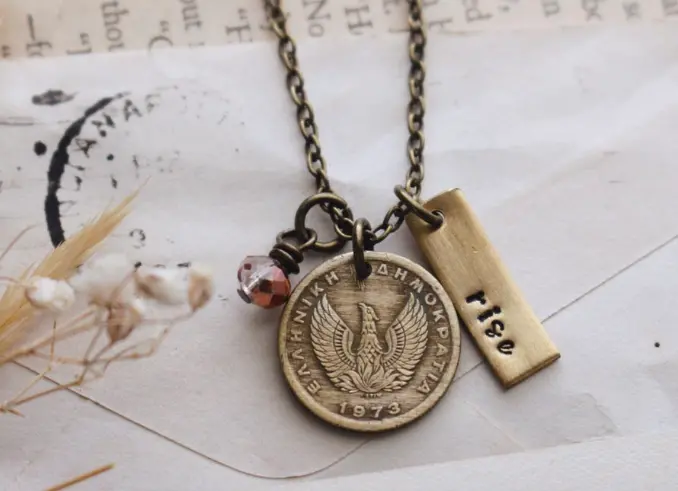 Phoenix Rising Coin Necklace – Antique-Style Travel Pendant 1