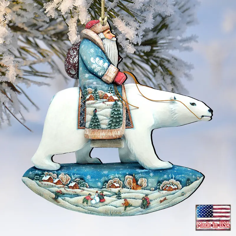 Polar Bear Santa Wooden Holiday Ornament By G. Debrekht 1