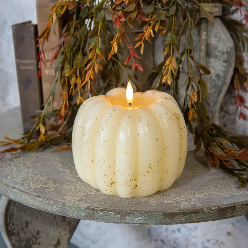 Ragon House Cream 3D Flame Pumpkin Candle – 5-Inch Warm Glow Home Decor 1