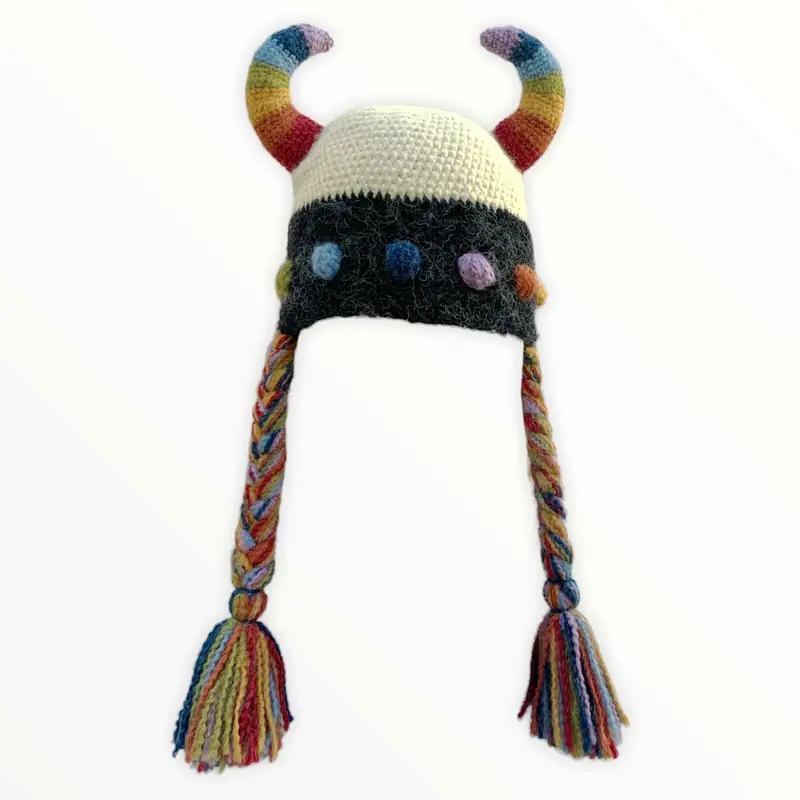 Rainbow Viking Hat With Braids – Adjustable Adult & Youth Style 1