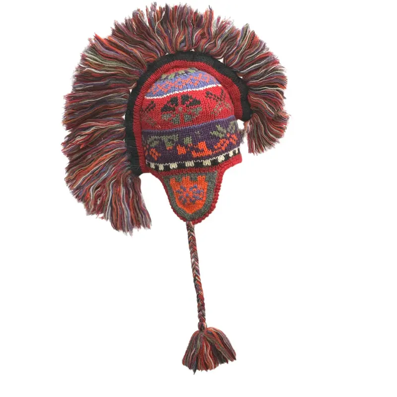 Red Ethnic Mohawk Earflap Hat – Bold Traditional-Inspired Headwear 1