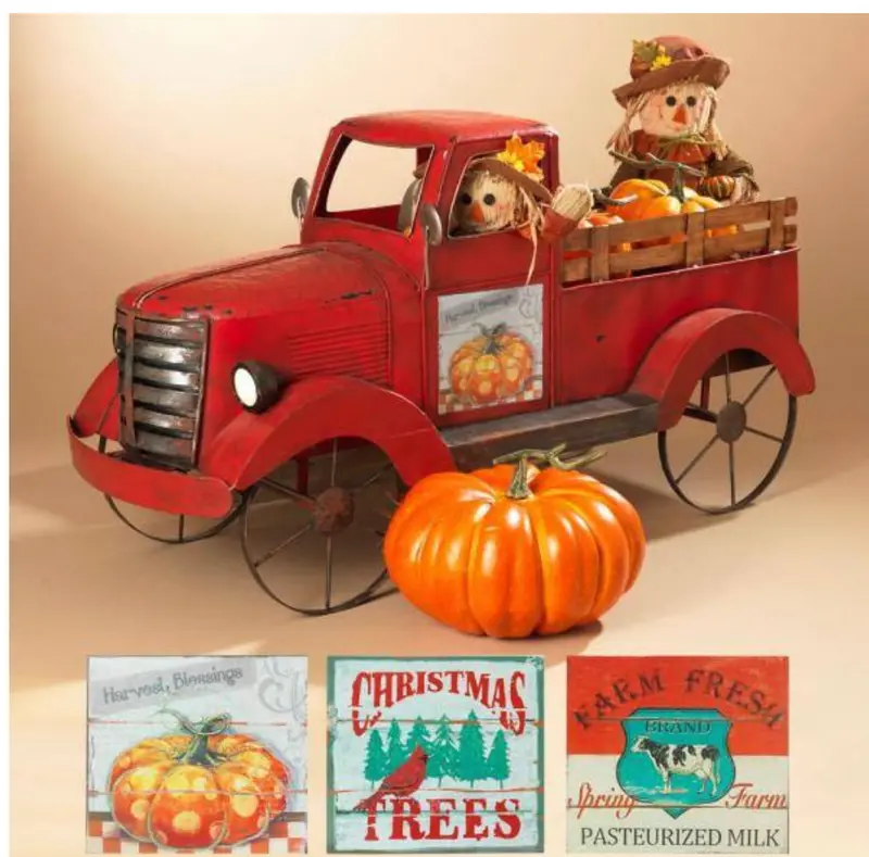Red Pickup Truck Ornament With Seasonal Door Magnets – Vehicle-Themed Decor 1