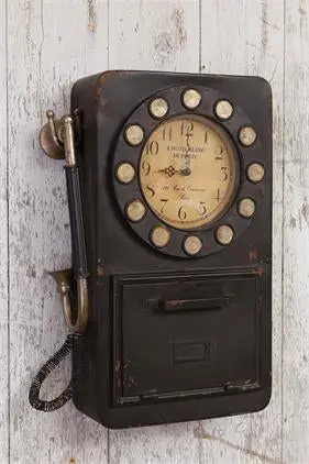 Retro Wall Clock With Vintage Telephone And Hidden Key Compartment 1