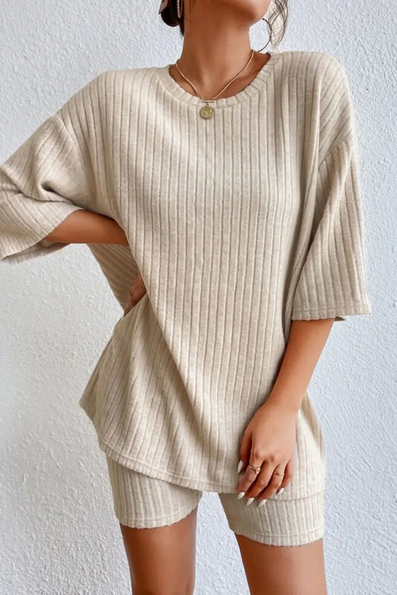 Ribbed Matching Lounge Top And Bottom Set 1