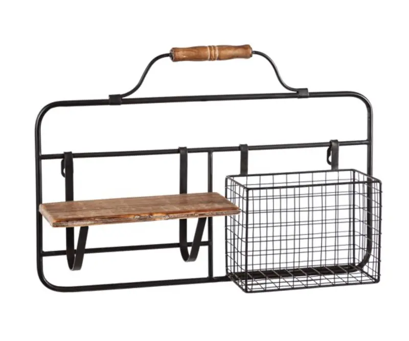 Rustic Wood And Metal Wall Organizer – 19" X 4.5" X 13" 1