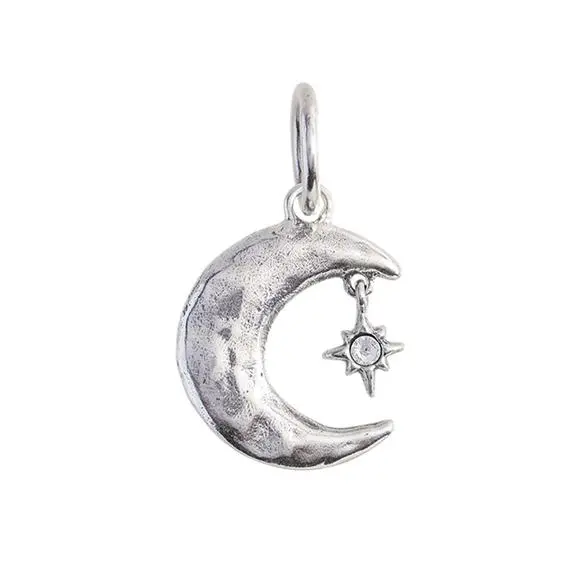 Shoot The Moon Sterling Silver Charm With Swarovski Crystals 1