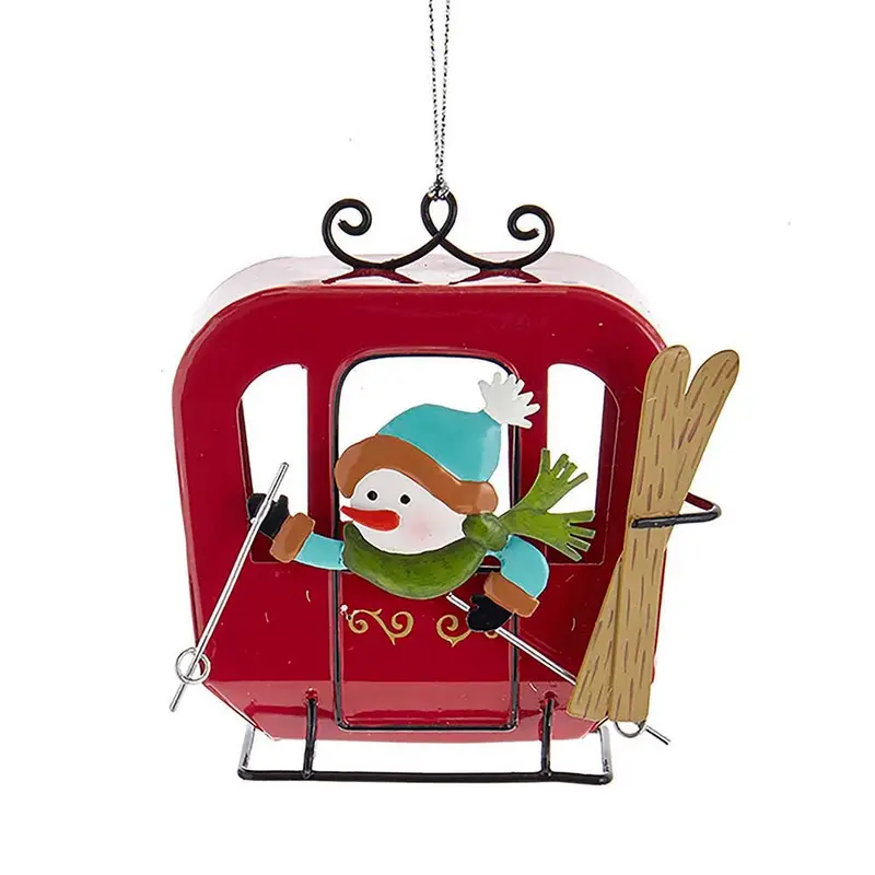 Snowman Ski Gondola Metal Holiday Ornament – 4 Inch 1