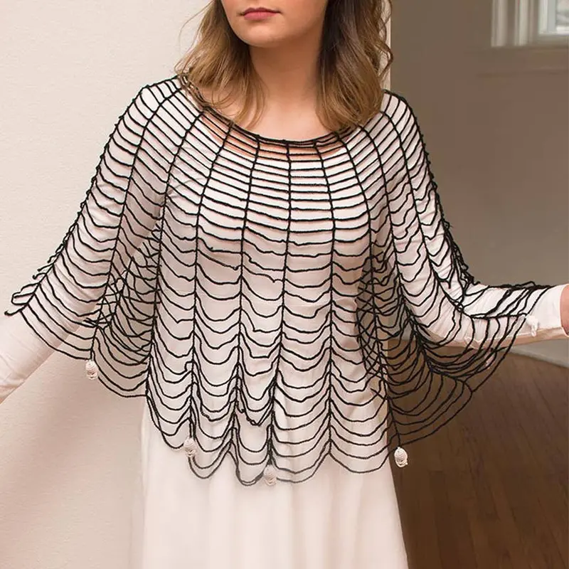 Spider Web Halloween Poncho – 36" Round Black Lace Costume By Heritage Lace 1
