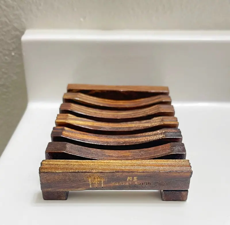 Stained Wooden Soap Dish – Rustic Bathroom Organizer 1
