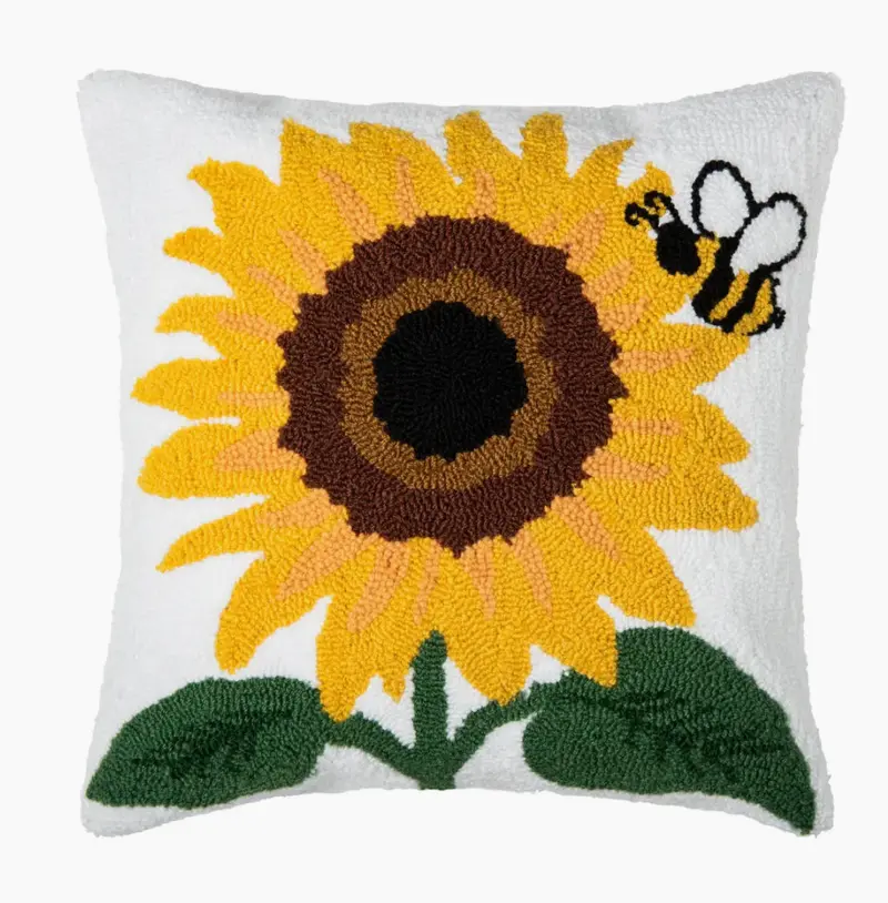 Sunflower And Bee Themed Throw Pillow – Botanical Design 1