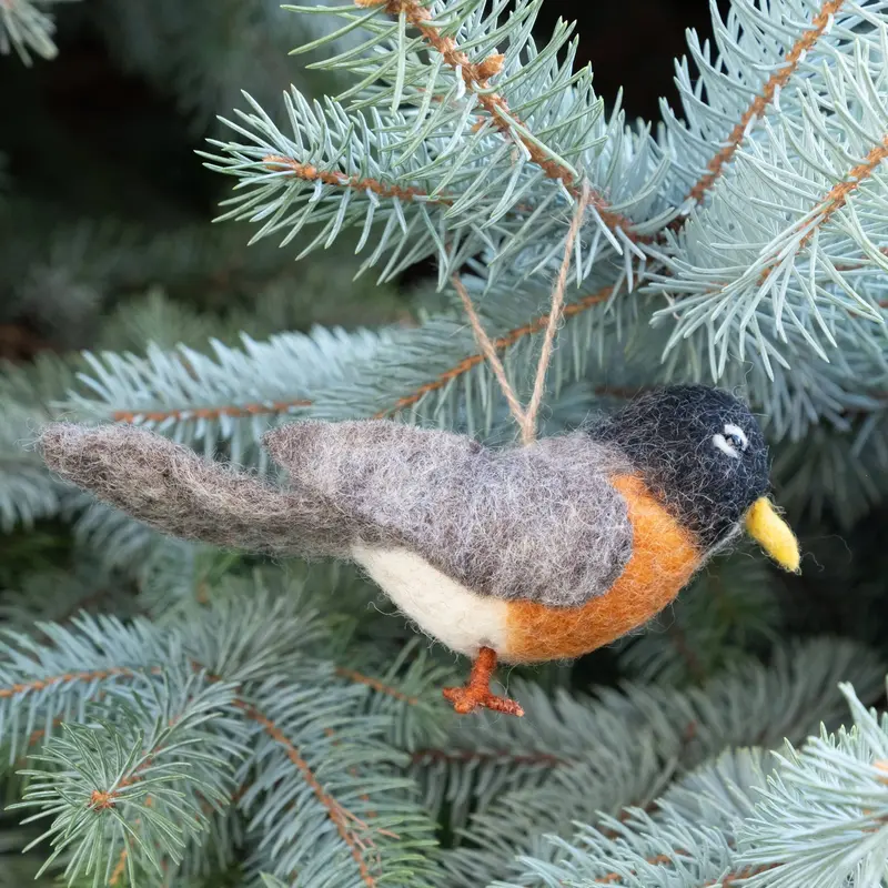 The Winding Road Robin Ornament – Hand-Painted Bird Holiday Decoration 1