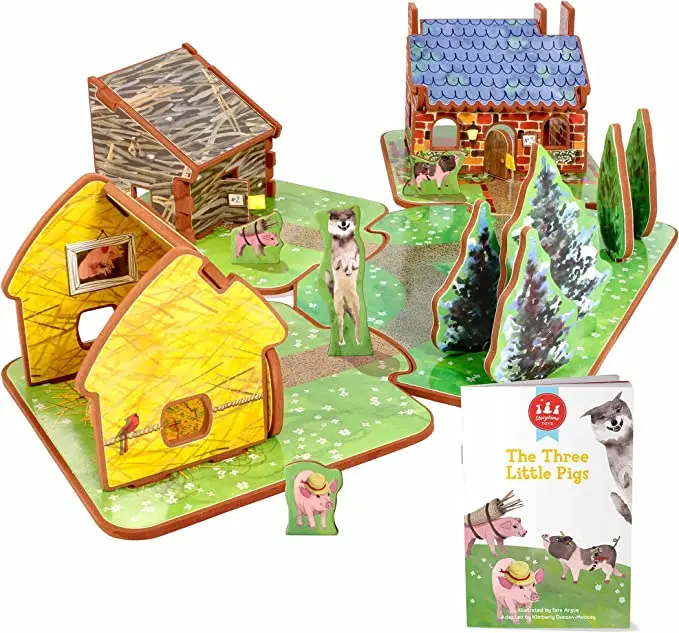 Three Little Pigs 3D Story Puzzle Kit – Book + Building Toys 1