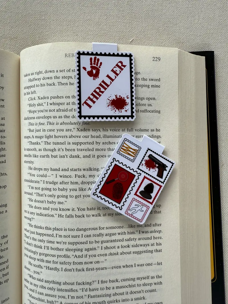 Thriller Genre Magnetic Bookmark With Vintage Stamp Design 1