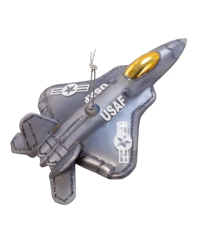 U.S. Air Force Fighter Jet Glass Ornament – Military-Themed Holiday Decor 1