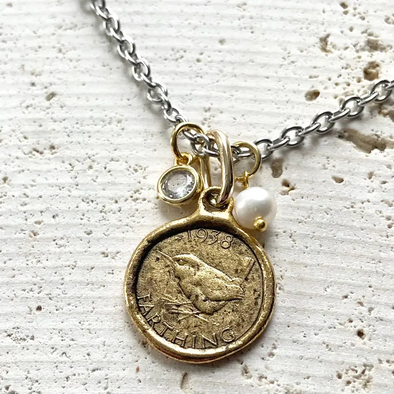 Vb&Co Handmade Farthing Coin Necklace – English Royal Bird Design 1