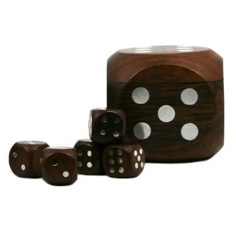 Vintage-Style Silver Dice Box With Five Dice 1