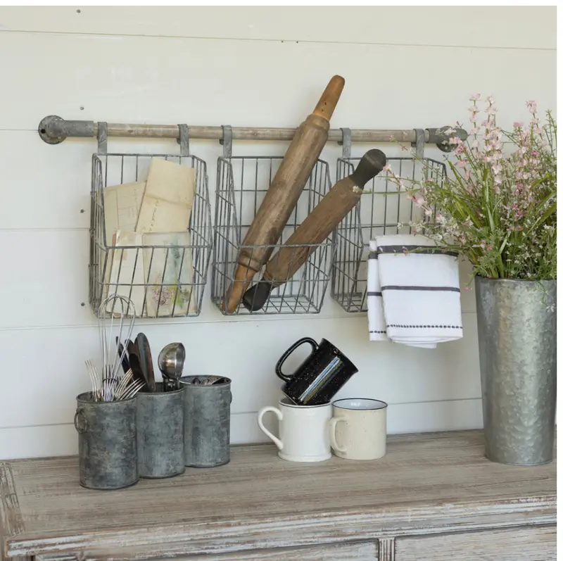 Wall-Mounted Rack With Three Wire Mesh Pocket Baskets – Organizational Storage 1