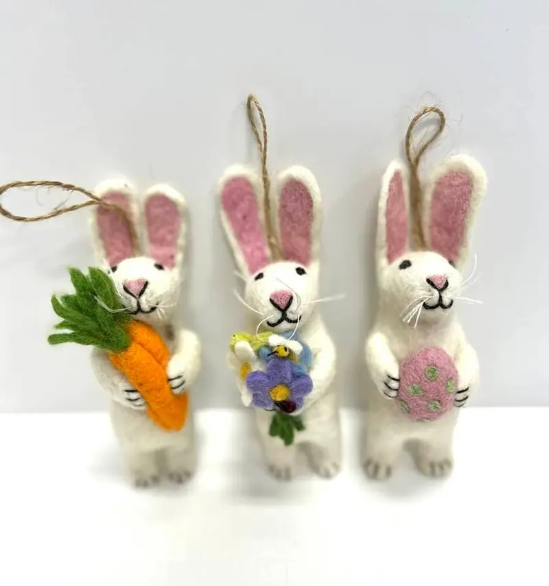 White And Grey Felt Easter Bunny Ornament – Minimalist Spring Decor By The Winding Road 1