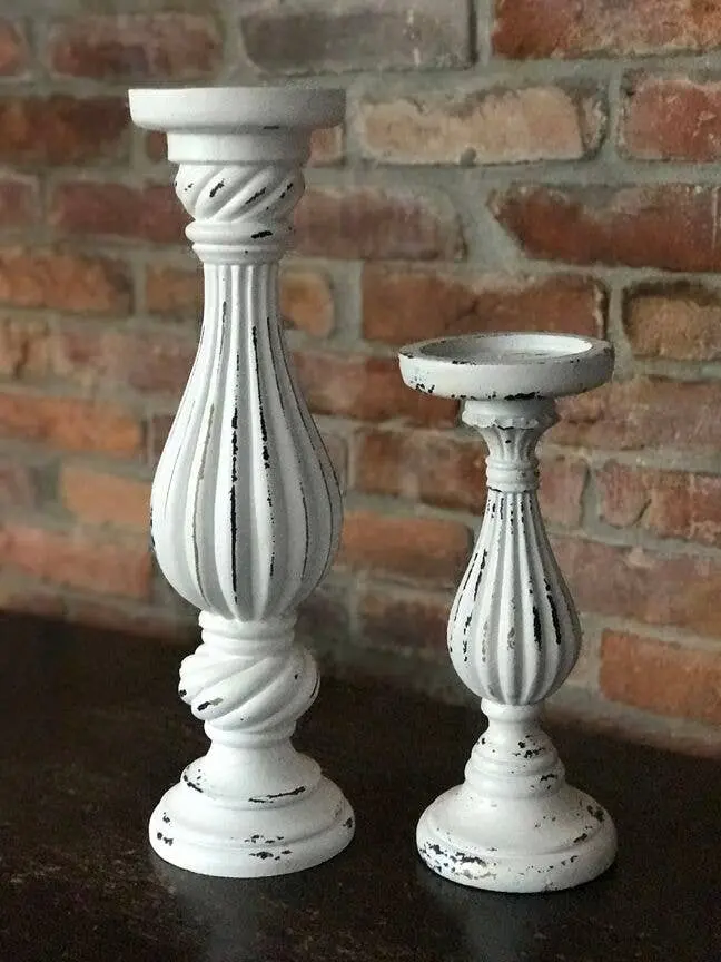 White Distressed Pillar Candle Holder Set – Rustic Farmhouse Decor By Drew Derose Design 1