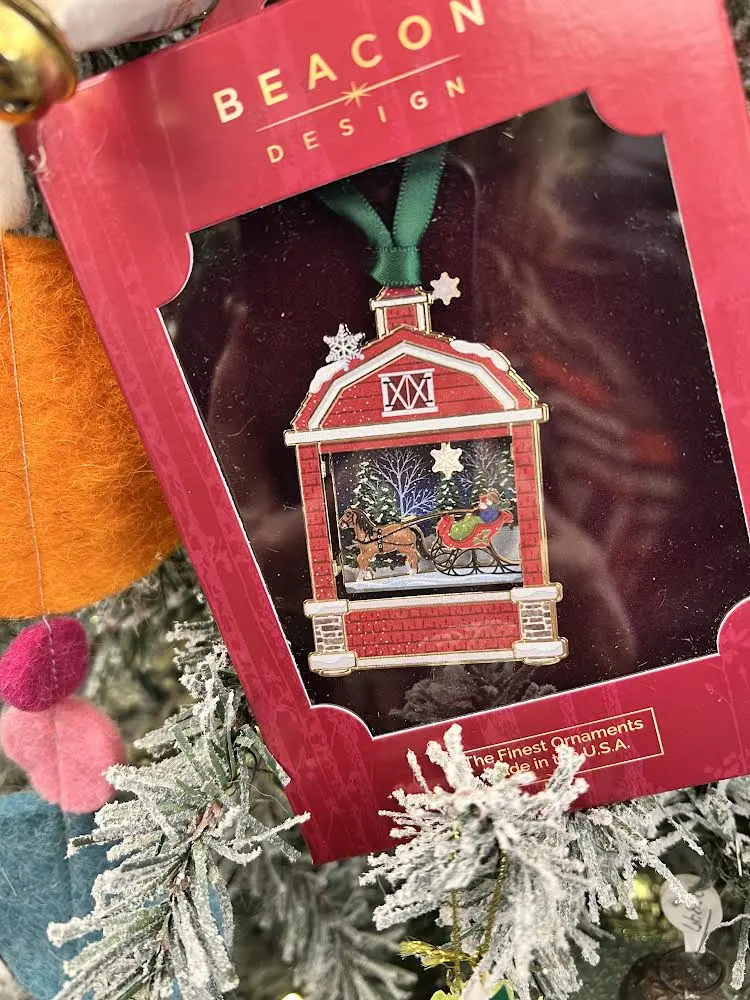 Winter Barn Landscape 3D Metal Ornament 1