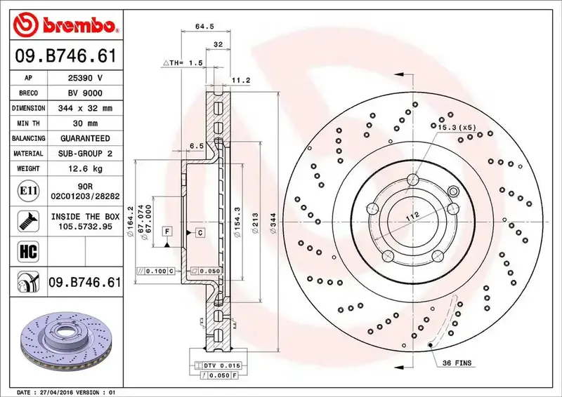 Brembo Premium Disc Brake Rotor – Part Number 09B74661C02 1