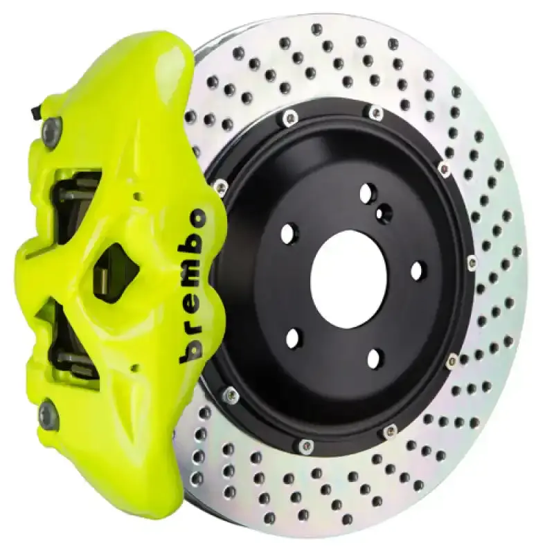 Brembo Rear Gt Big Brake Kit For 2005–2013 Range Rover Sport – 4-Piston Calipers, 380×28Mm Drilled Two-Piece Rotors In Fluorescent Yellow 1